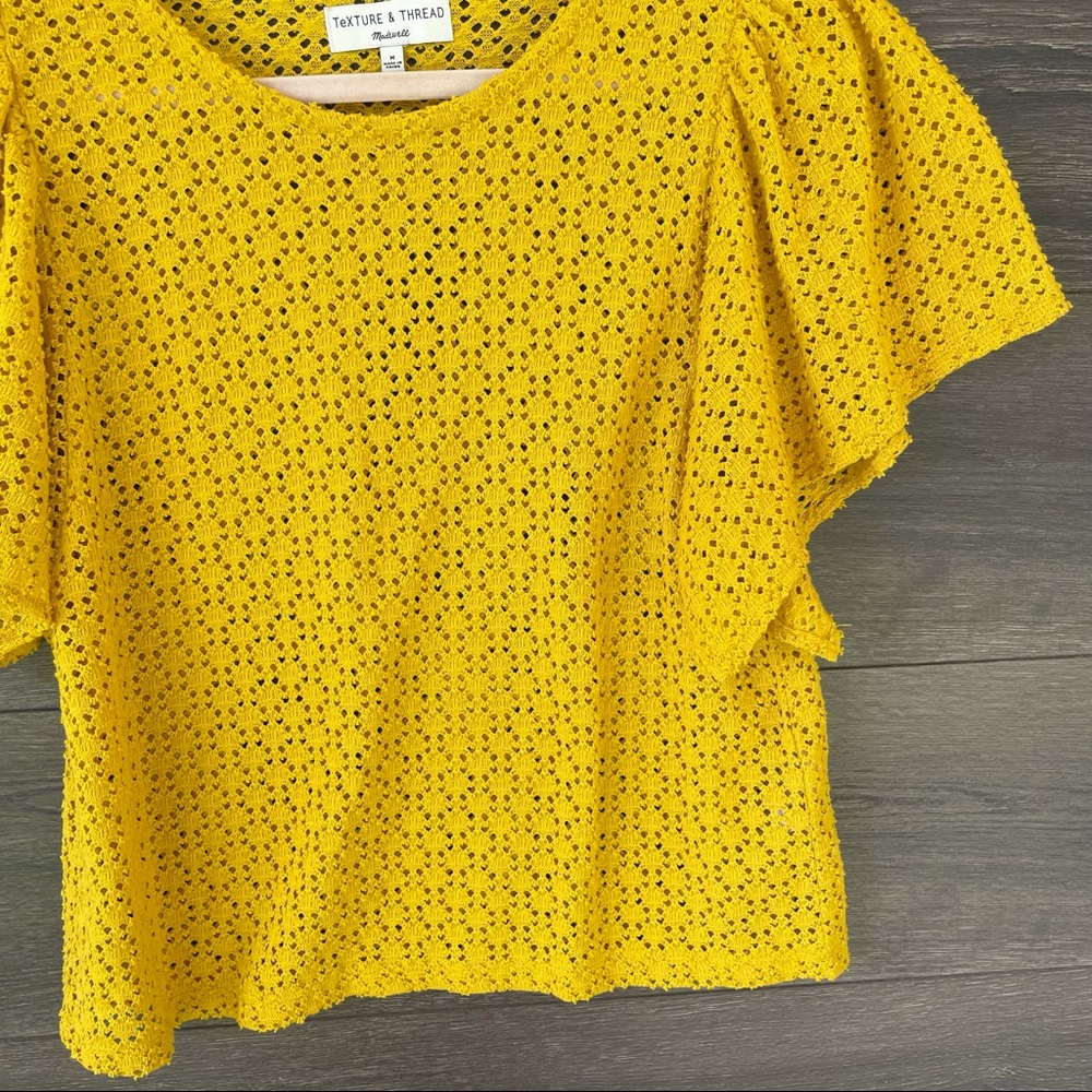 MADEWELL | Texture & Thread Lace Eyelet Flutter Sleeve Shell Blouse - Picture 4 of 8